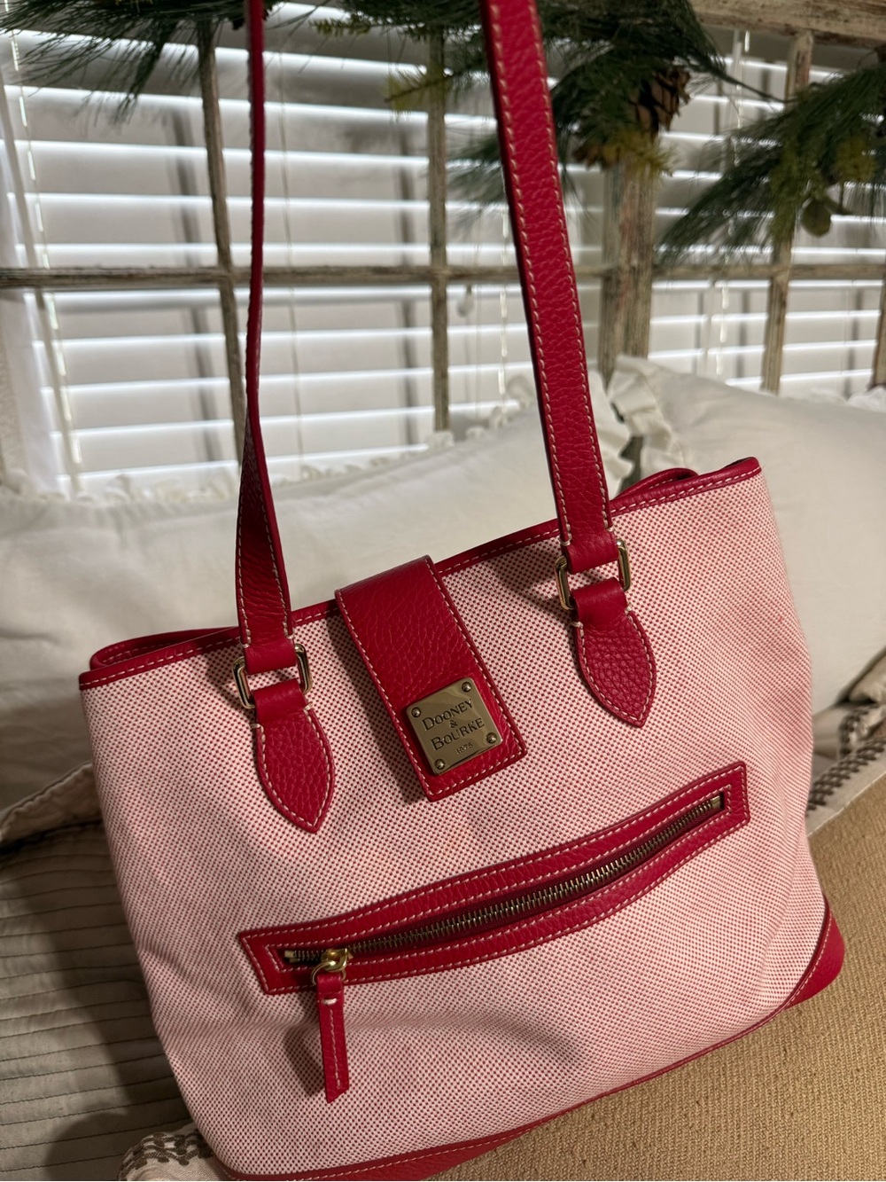 Dooney & Bourke Red Canvas Tote with Trim